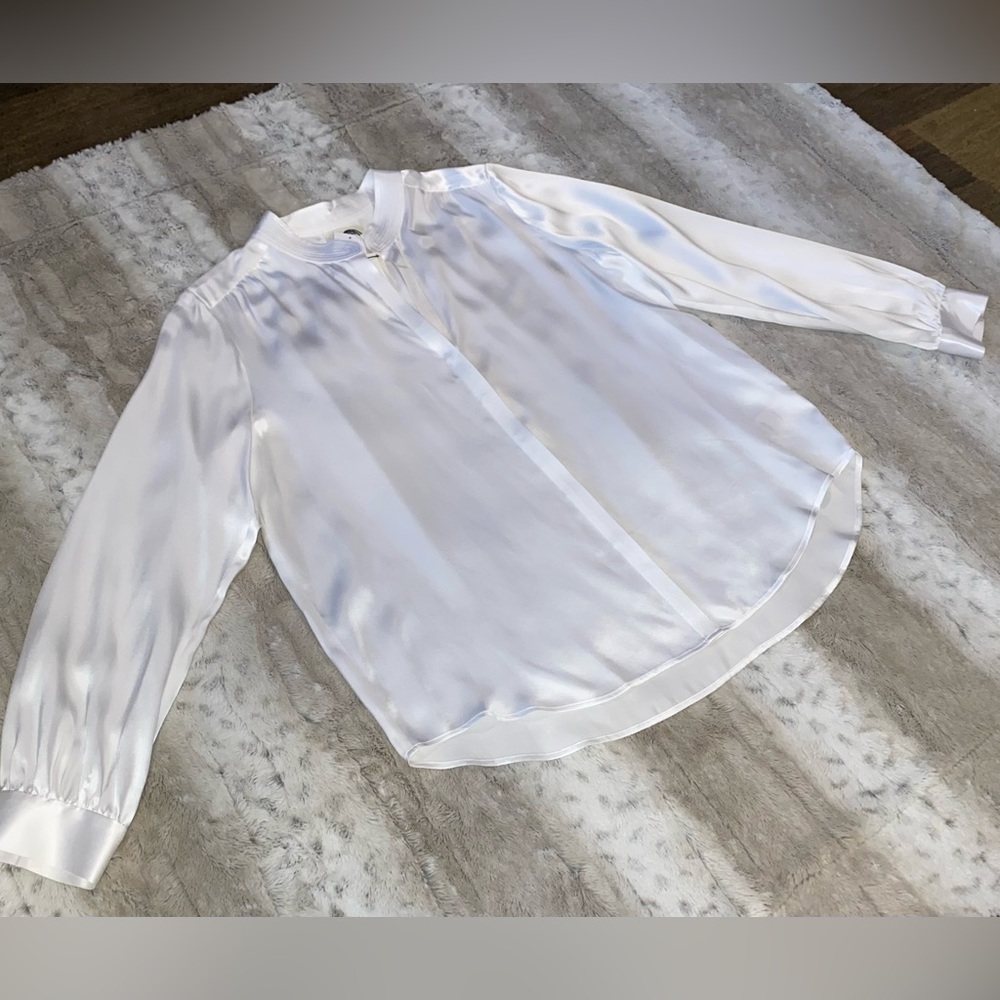 NWT💕L'AGENCE Bianca Silk Charmeuse Blouse in White Size XL - Picture 7 of 14